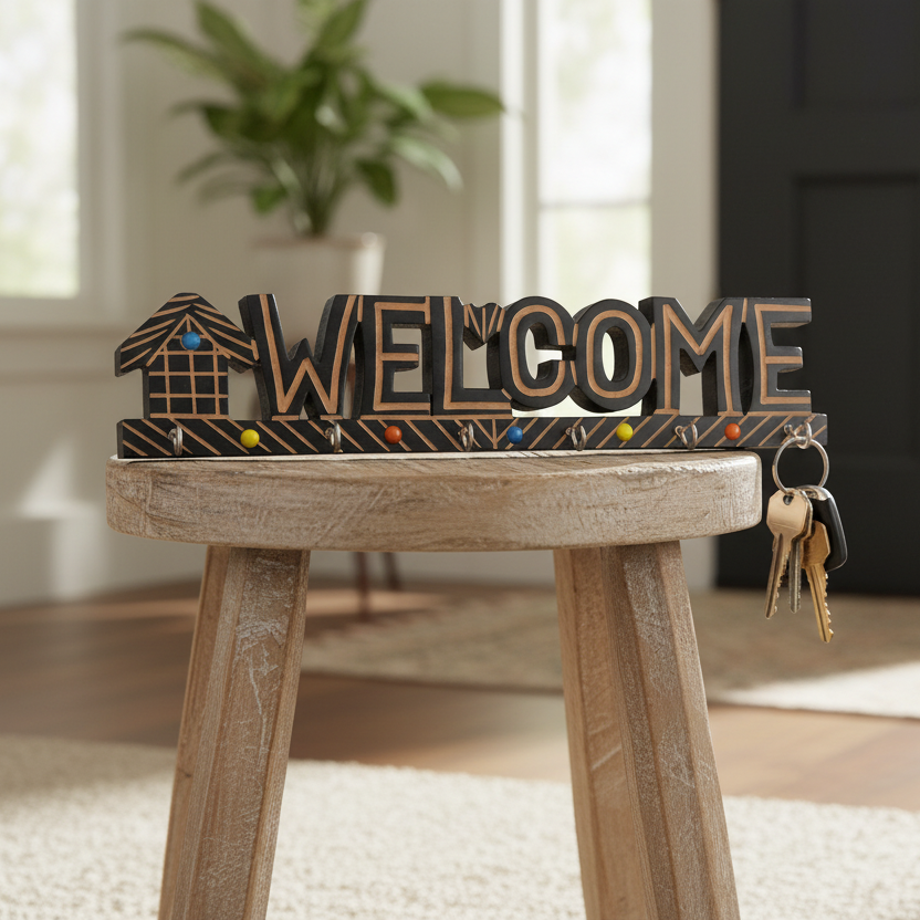 Welcome Key Holder Hanging Your Keys On Decor Artistic Wooden Craft Tamrapatra - Tamrapatra