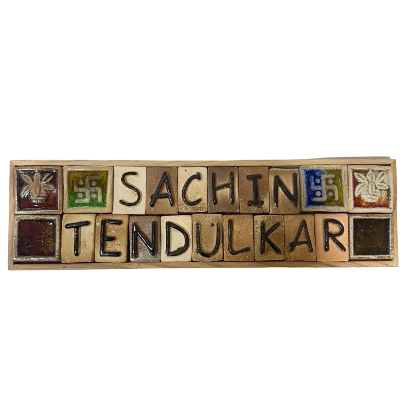 Ceramic Tiles Wooden Frame Name Plate Double Variety Designs by Tamrapatra