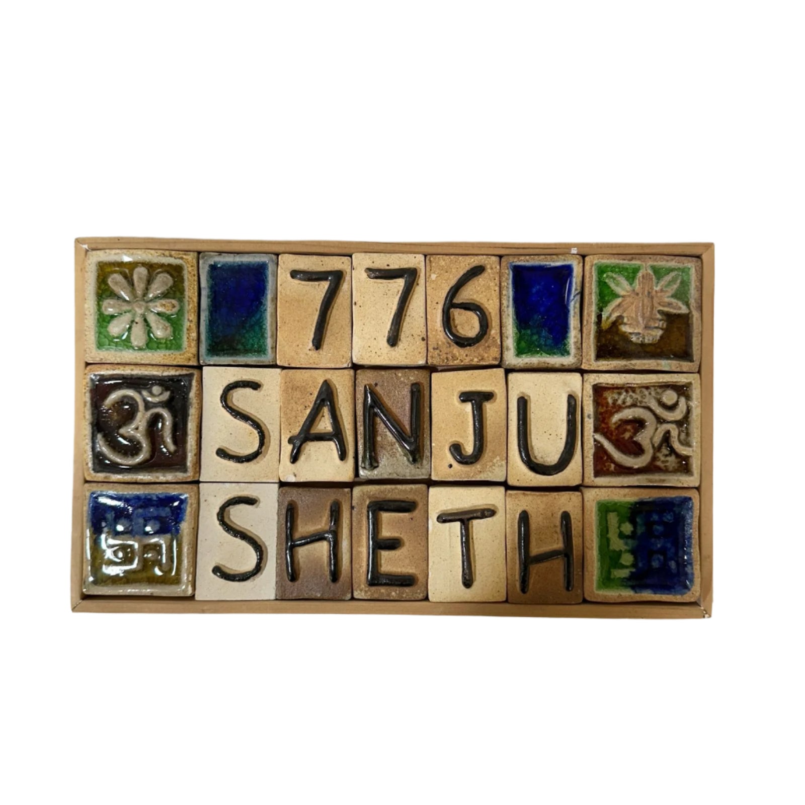 Ceramic Name Plates Wooden Frame Handcrafted Triple Design By Tamrapatra