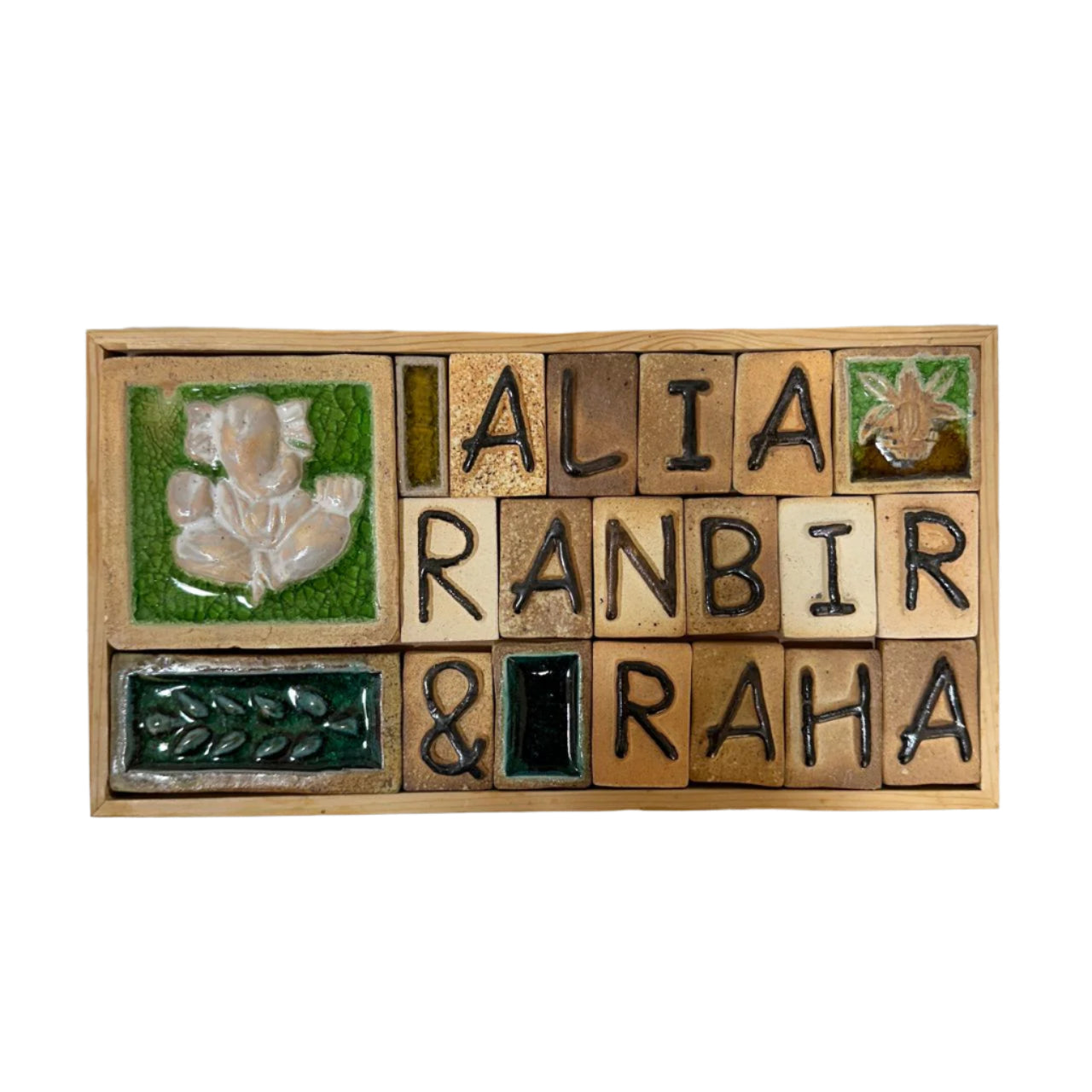 Ceramic Name Plates Wooden Frame Handcrafted Triple Design By Tamrapatra