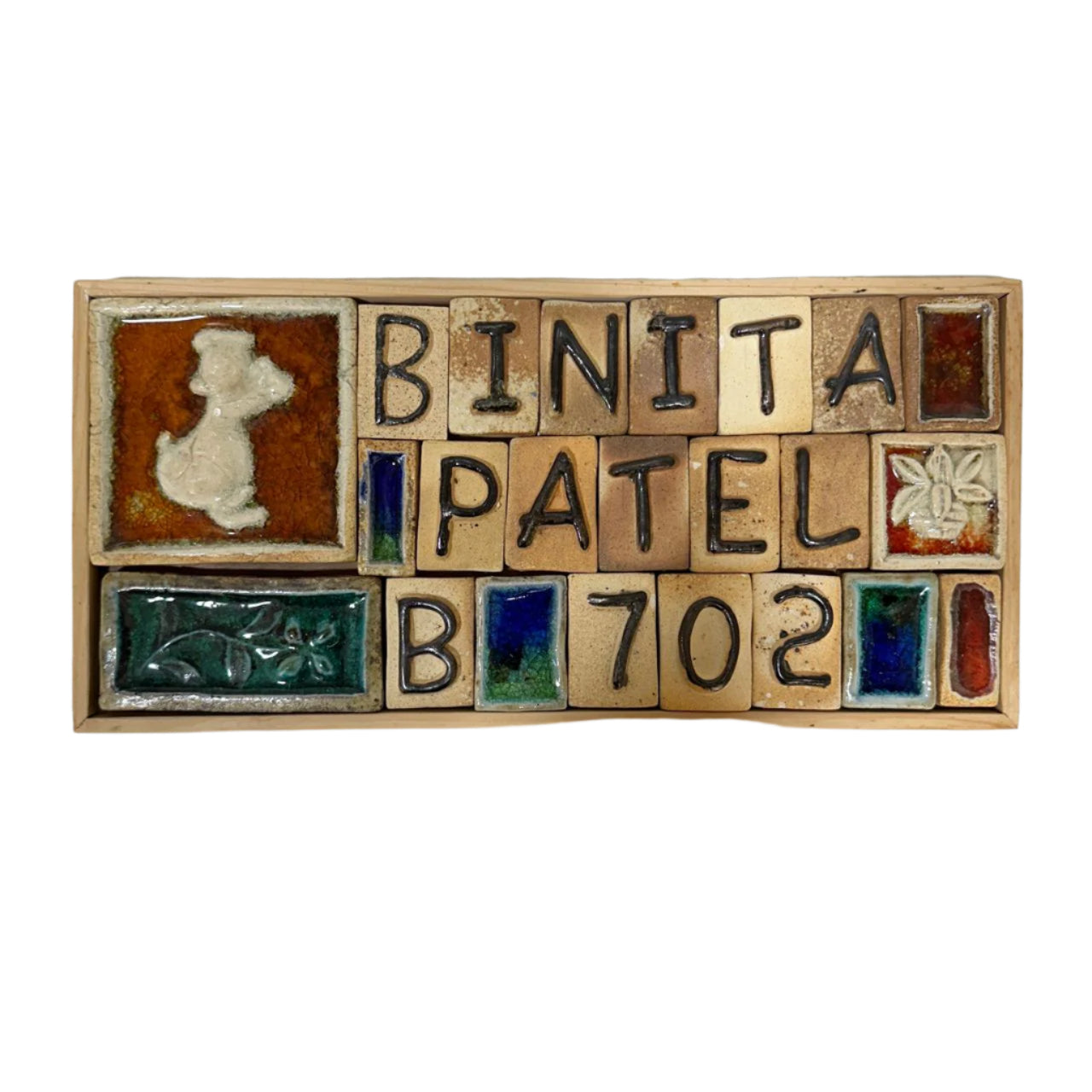 Ceramic Name Plates Wooden Frame Handcrafted Triple Design By Tamrapatra