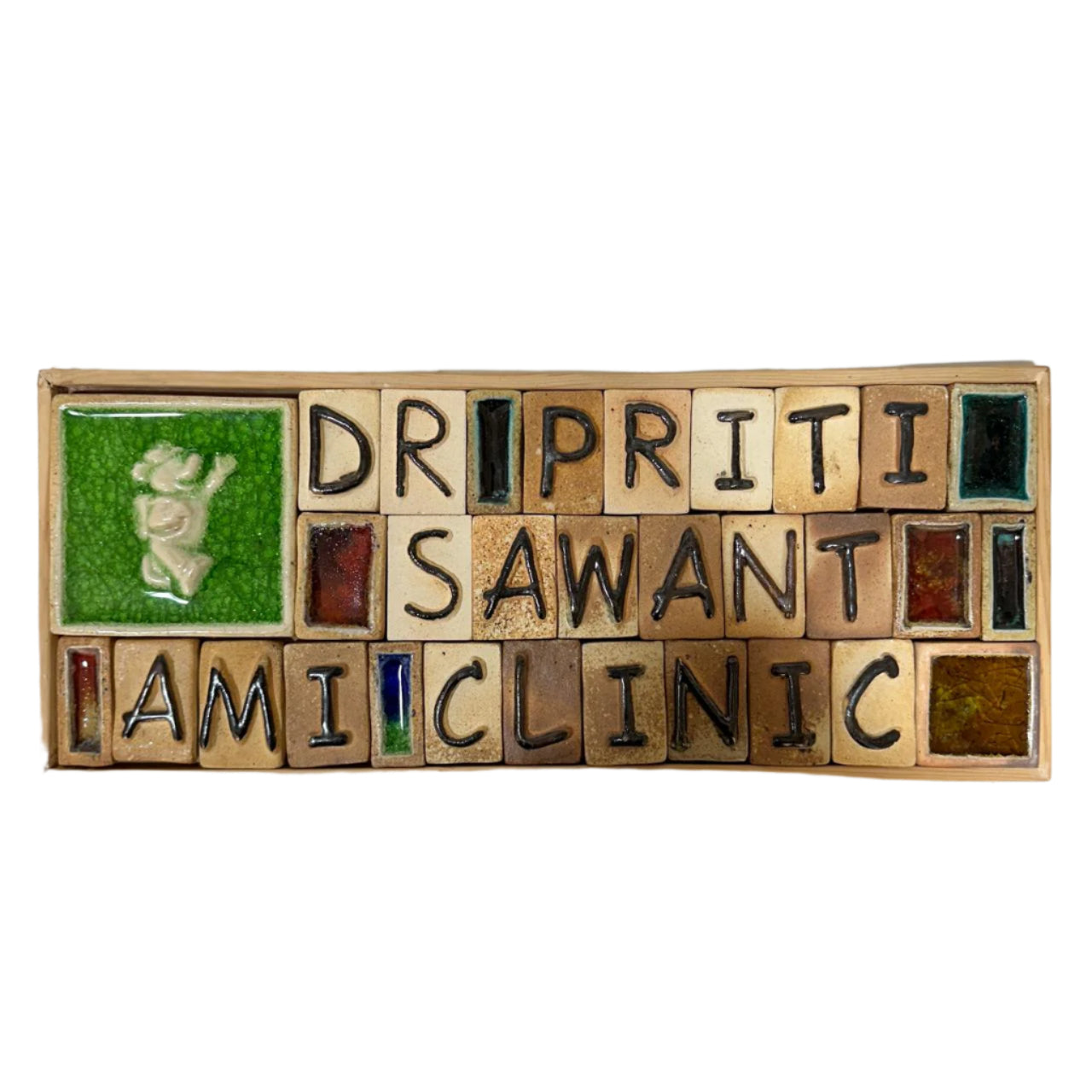 Ceramic Name Plates Wooden Frame Handcrafted Triple Design By Tamrapatra