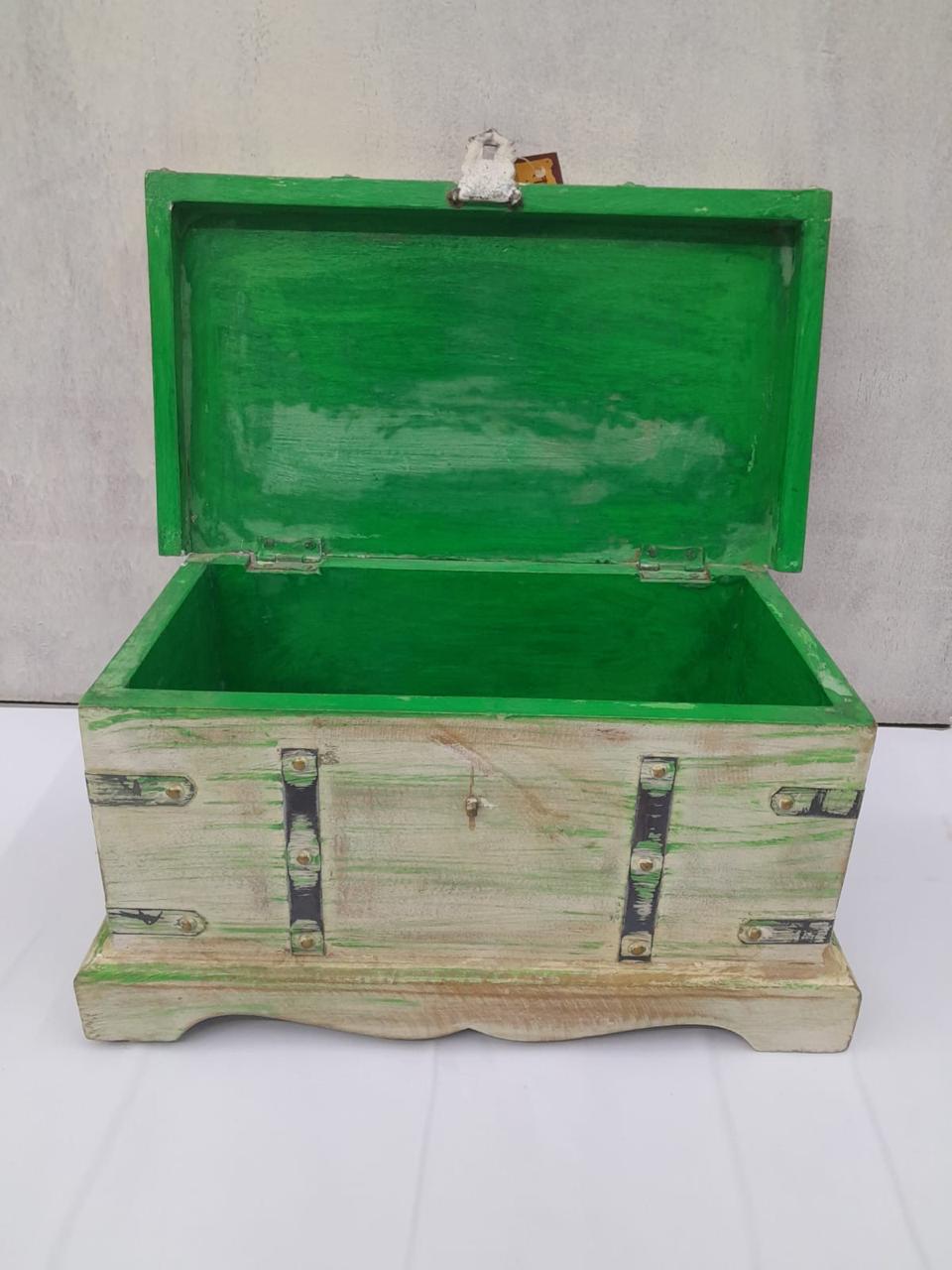 Nester Box Set Of 3 Treasure Sandook Rustic Green Trunks Handmade By Tamrapatra