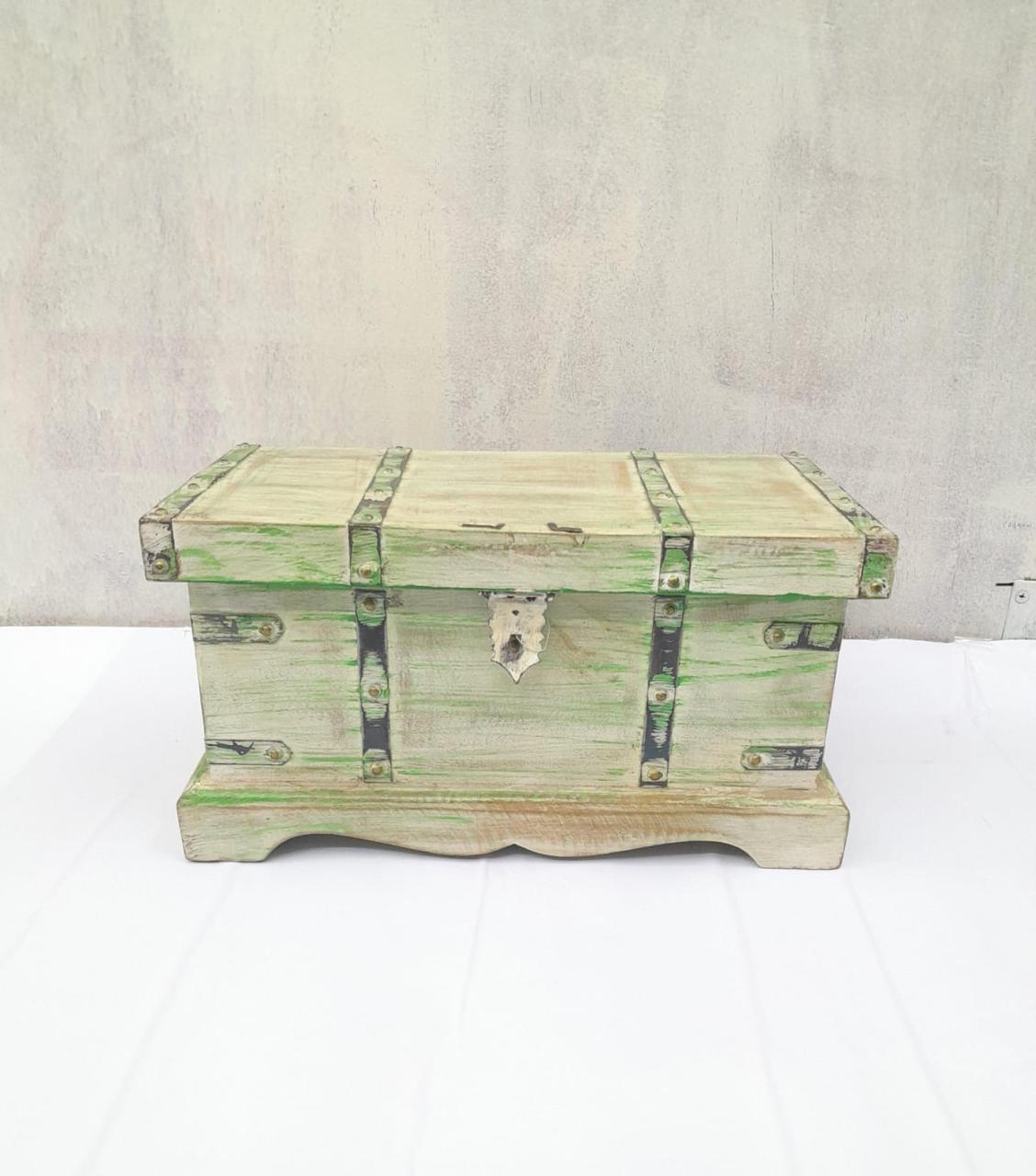 Nester Box Set Of 3 Treasure Sandook Rustic Green Trunks Handmade By Tamrapatra