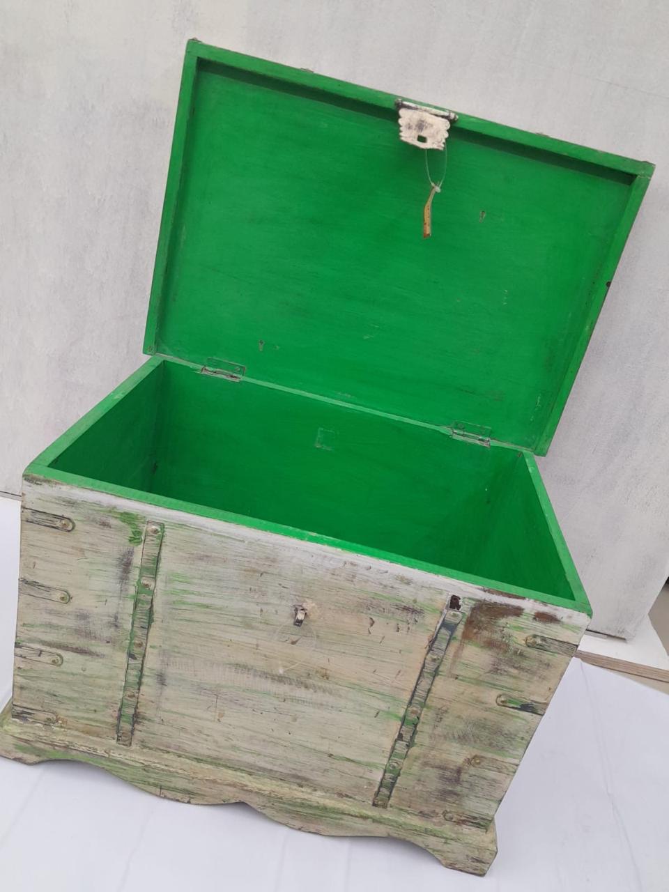 Nester Box Set Of 3 Treasure Sandook Rustic Green Trunks Handmade By Tamrapatra