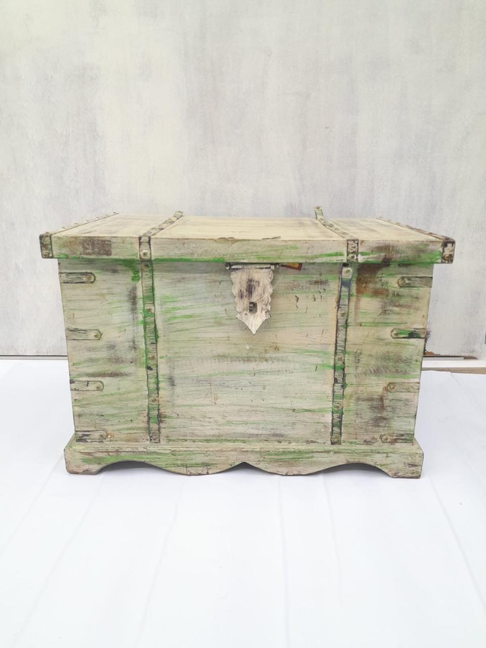 Nester Box Set Of 3 Treasure Sandook Rustic Green Trunks Handmade By Tamrapatra
