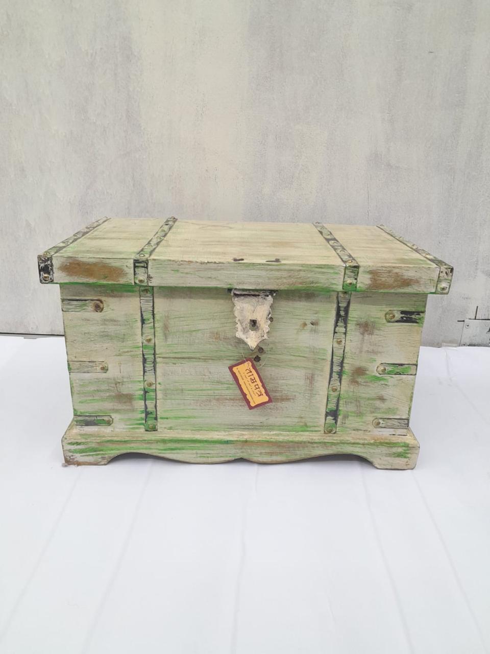 Nester Box Set Of 3 Treasure Sandook Rustic Green Trunks Handmade By Tamrapatra