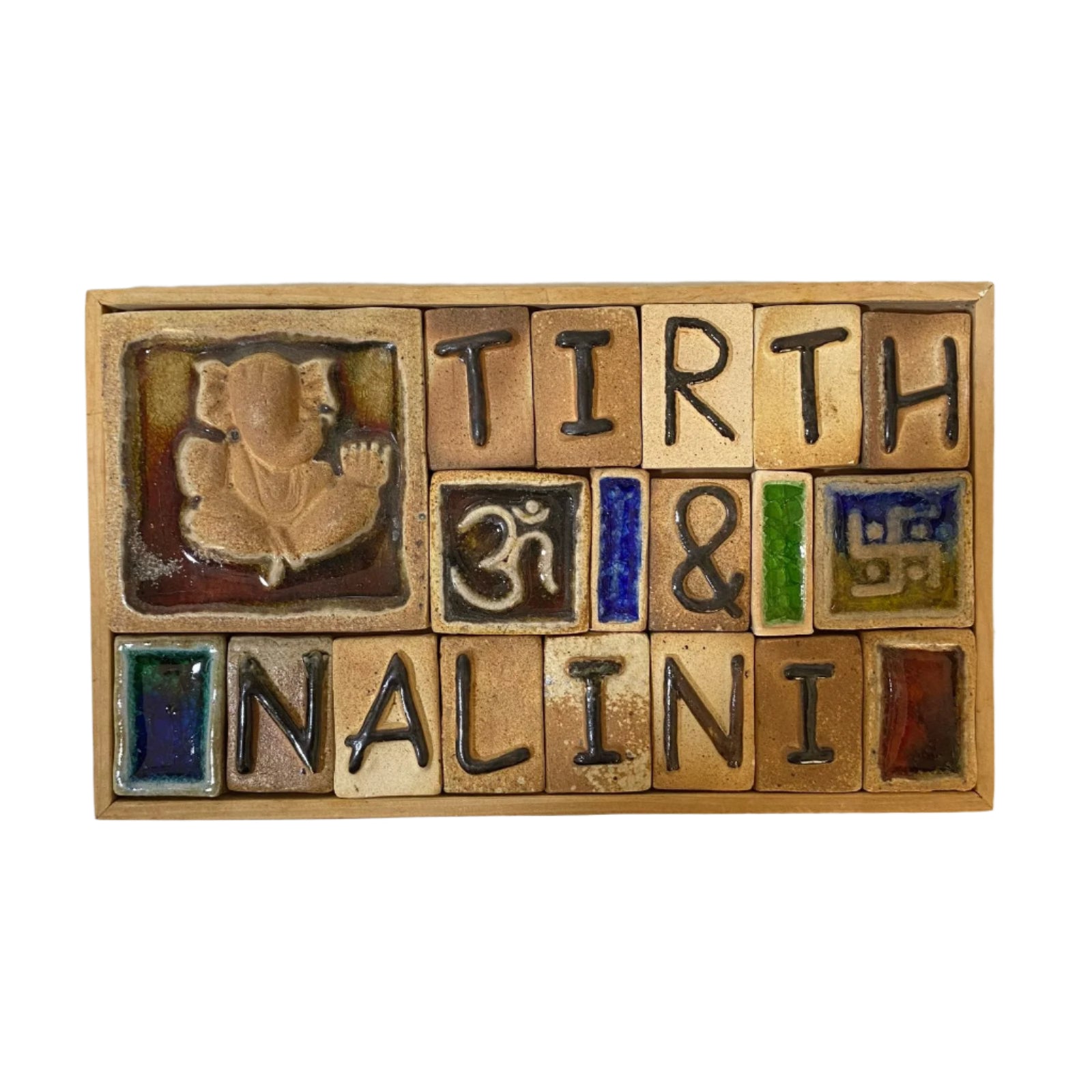 Ceramic Name Plates Wooden Frame Handcrafted Triple Design By Tamrapatra