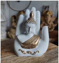 Sculpture Resin Ganesha Buddha On Hand Palm Showpiece By Tamrapatra