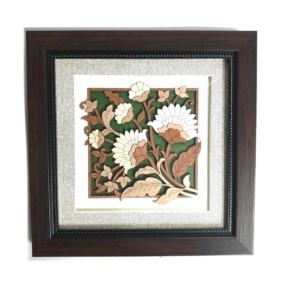Floral Green 3D Wood Artwork Exclusive Designs Hanging Wall Frame By Tamrapatra