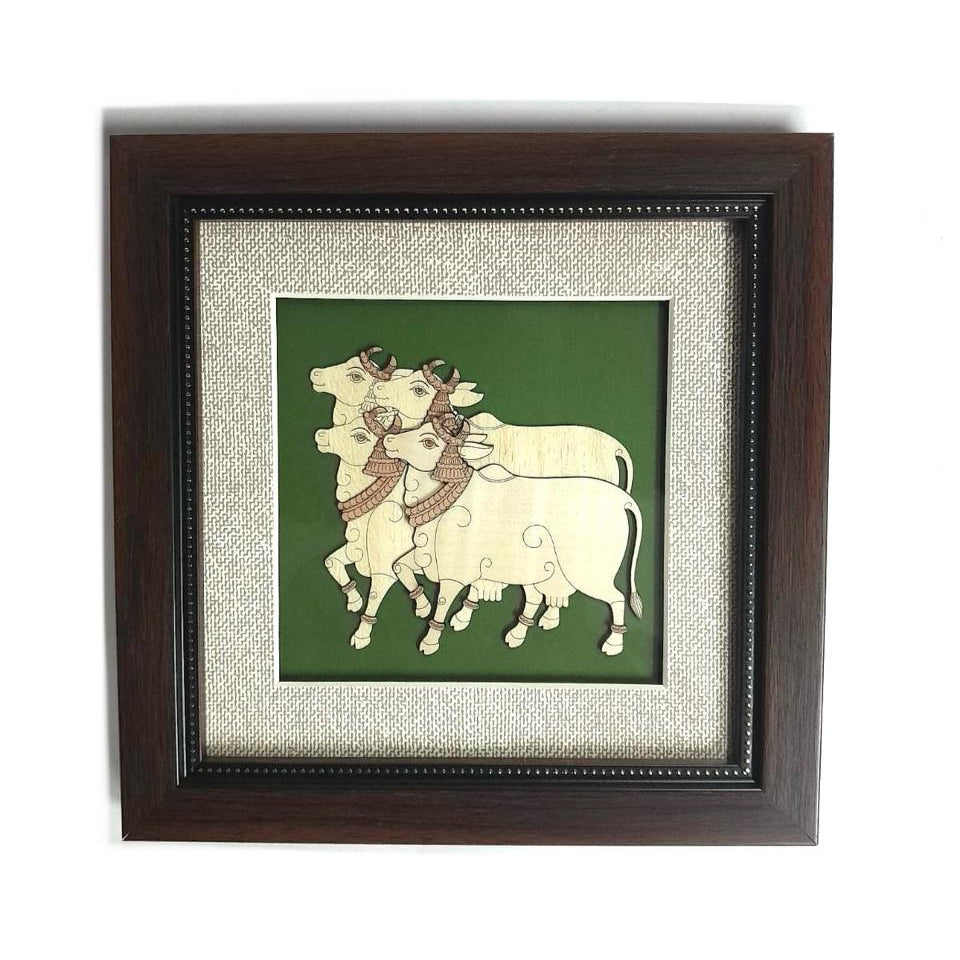 The Unity Of 4 Cows Wooden 3D Artwork Hanging Frames Home Décor Tamrapatra