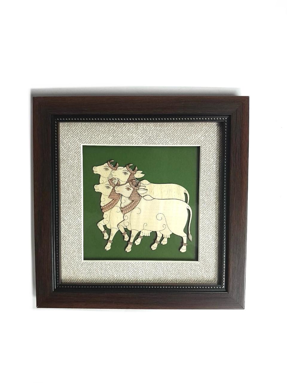 The Unity Of 4 Cows Wooden 3D Artwork Hanging Frames Home Décor Tamrapatra
