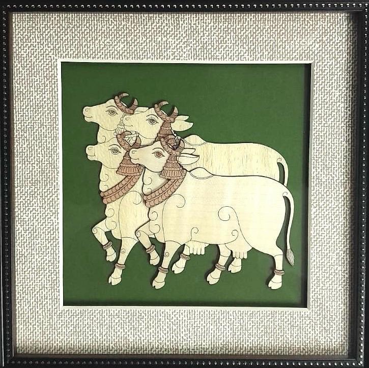 The Unity Of 4 Cows Wooden 3D Artwork Hanging Frames Home Décor Tamrapatra