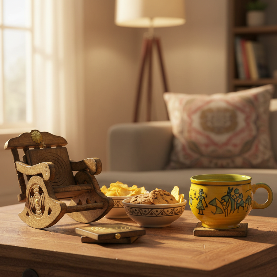 Wooden Tea Coaster Chair Utility Handcrafted With Love In India By Tamrapatra - Tamrapatra