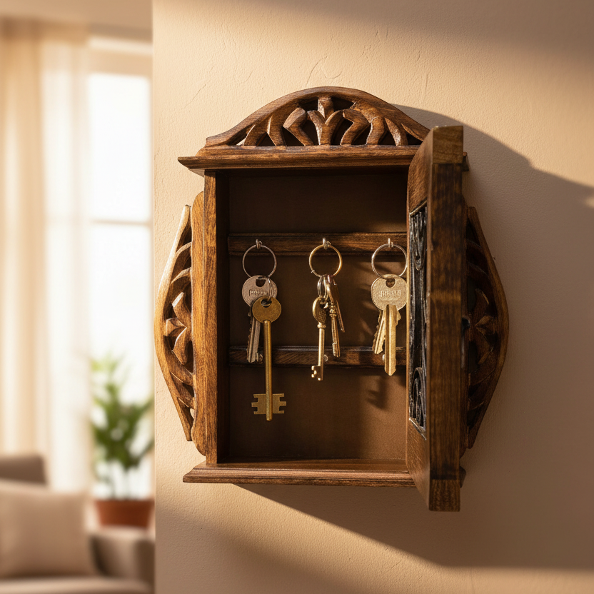 Wooden Solid Iron Grill Box Style Key Holders Wall Art Vintage Décor Tamrapatra - Tamrapatra
