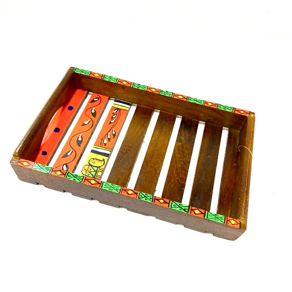 Stylish Hand Painted With Acrylic Colors Wooden Tray Utility Storage By Tamrapatra - Tamrapatra