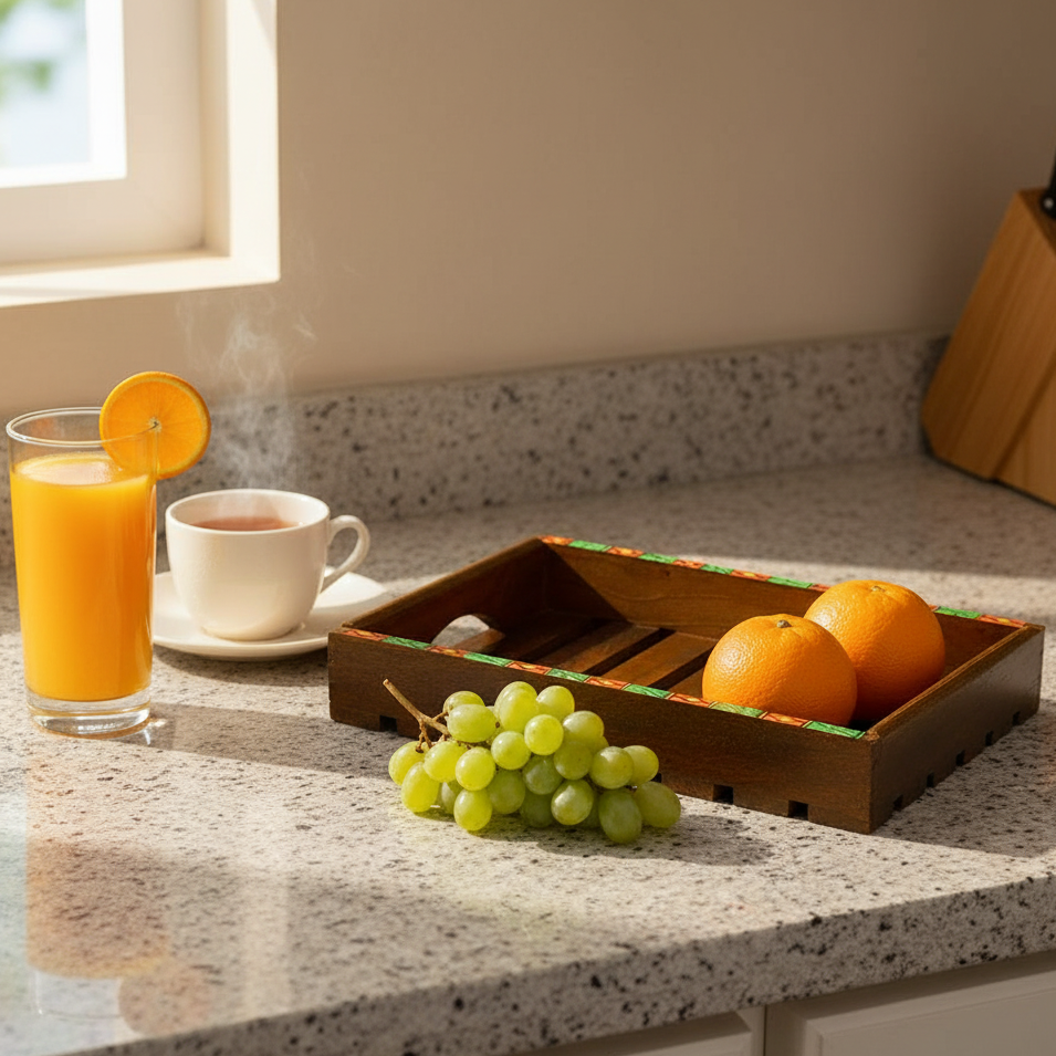 Stylish Hand Painted With Acrylic Colors Wooden Tray Utility Storage By Tamrapatra