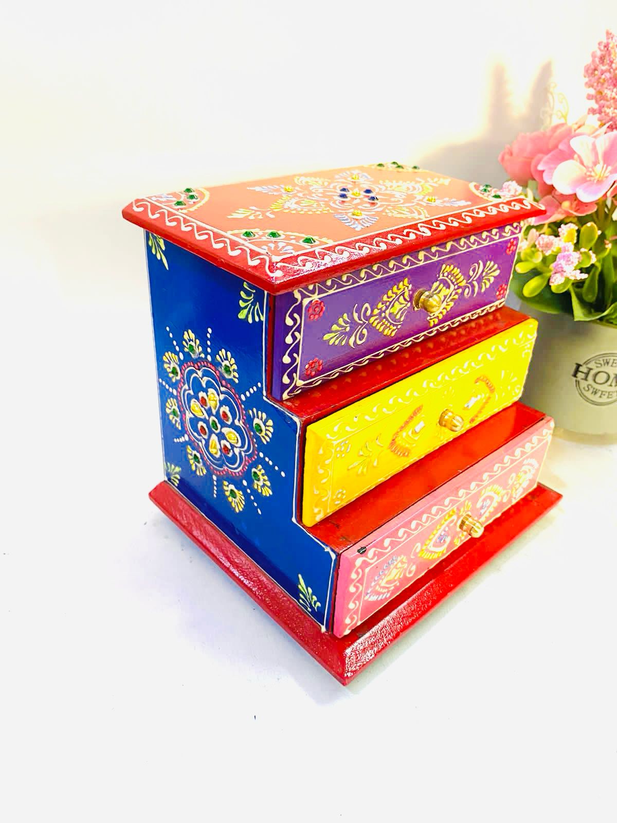 Jewelry Wooden Box Traditional Hand Painted Exclusive Creations Indian Art Tamrapatra