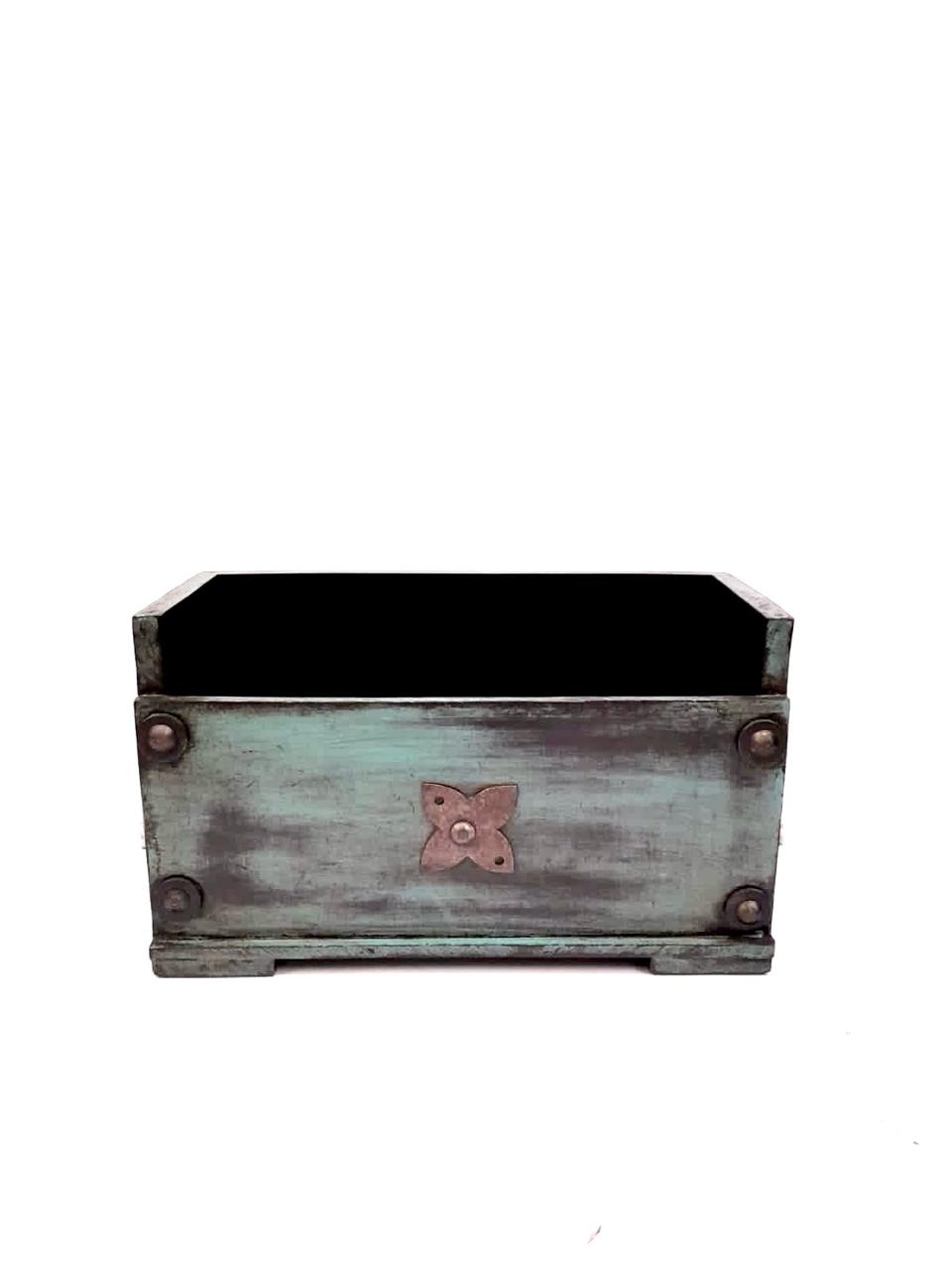 Rustic Painting Handcrafted Wooden Exclusive Napkin & Cutlery Holder By Tamrapatra