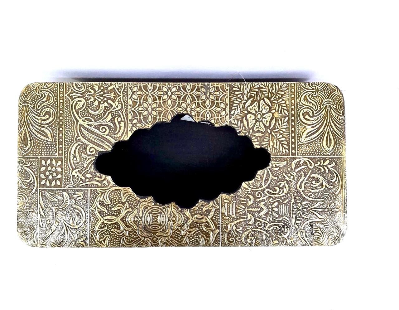 Brass Design Wooden Handicrafts Napkin Stand Antique Finish From Tamrapatra