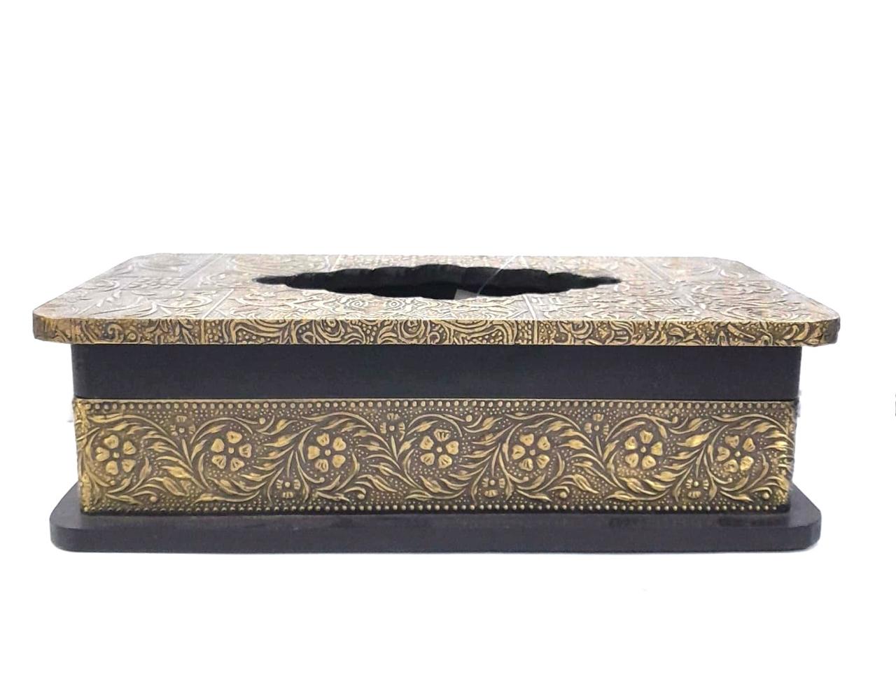 Brass Design Wooden Handicrafts Napkin Stand Antique Finish From Tamrapatra