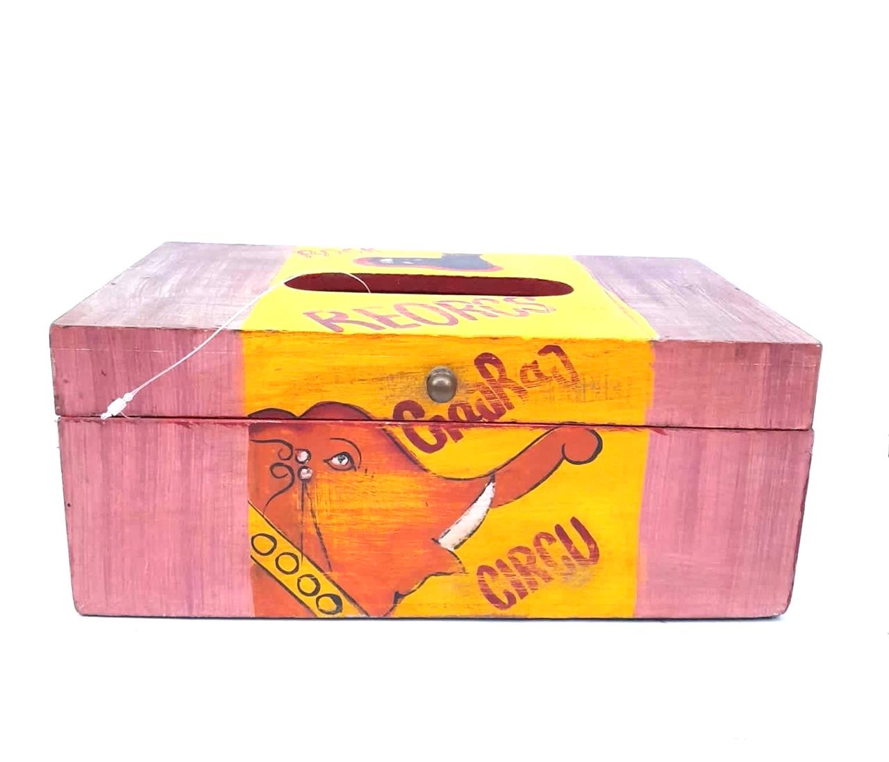 Modern Finish Style Hand Painted Elephant Wooden Napkin Holder By Tamrapatra
