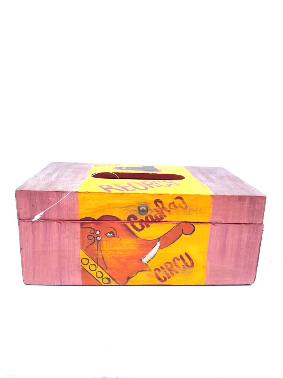 Modern Finish Style Hand Painted Elephant Wooden Napkin Holder By Tamrapatra