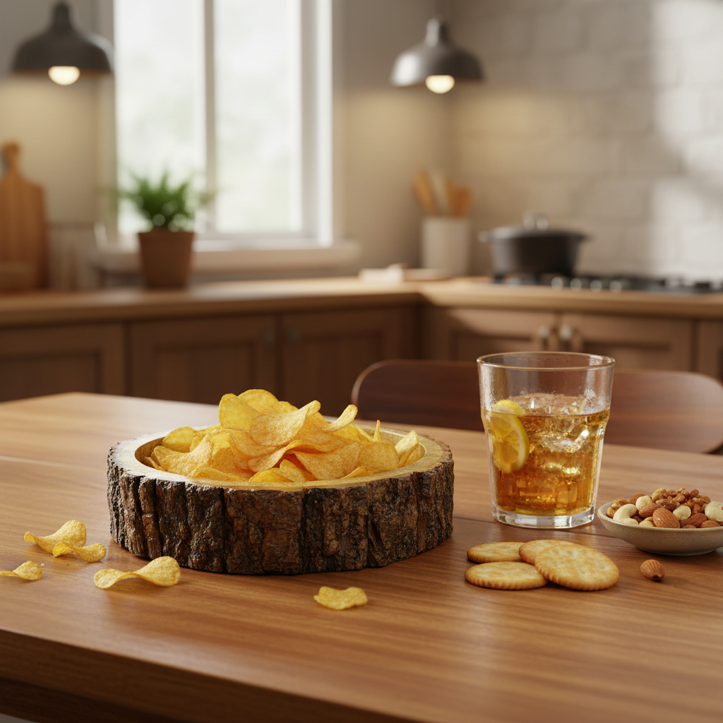 Wooden Tray Raw Series Round Shaped To Serve Beverage & Snacks Tamrapatra