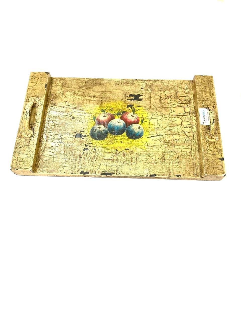 Wooden Traditional Trays HandPainted By Indian Artisans With Handles By Tamrapatra