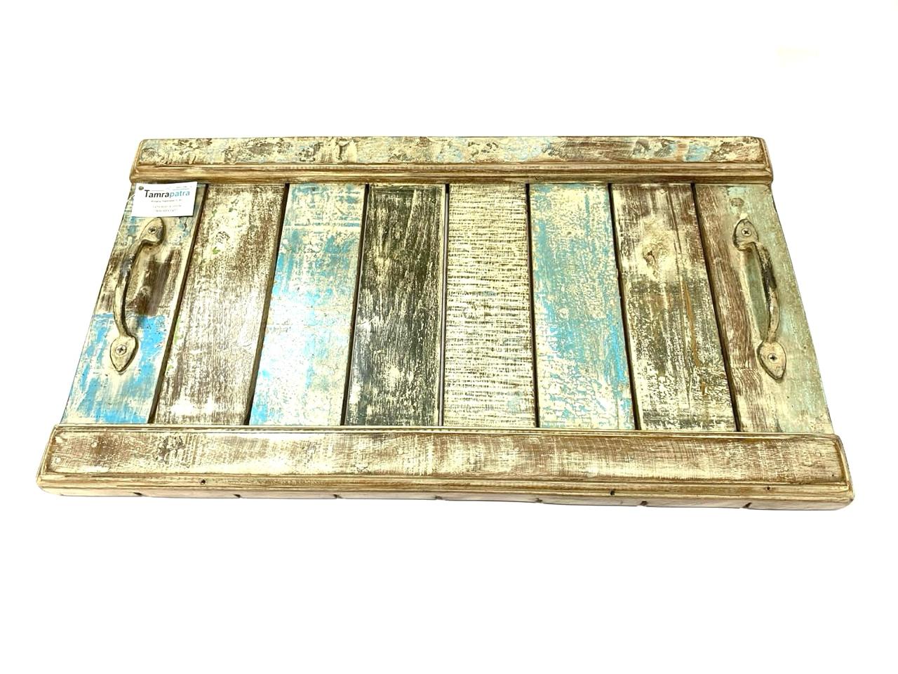Wooden Traditional Trays HandPainted By Indian Artisans With Handles By Tamrapatra