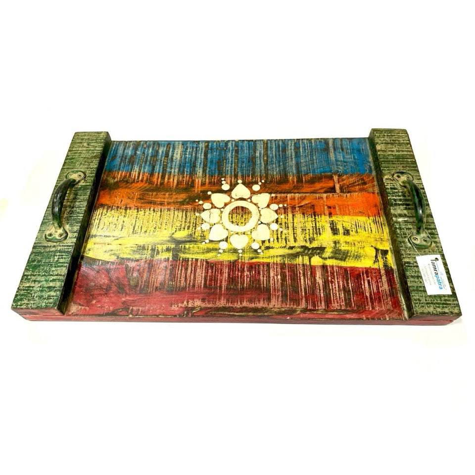 Wooden Traditional Trays HandPainted By Indian Artisans With Handles By Tamrapatra - Tamrapatra