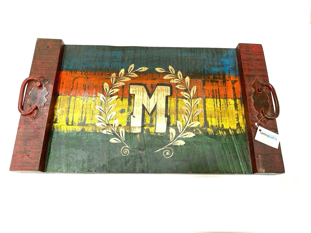 Wooden Traditional Trays HandPainted By Indian Artisans With Handles By Tamrapatra