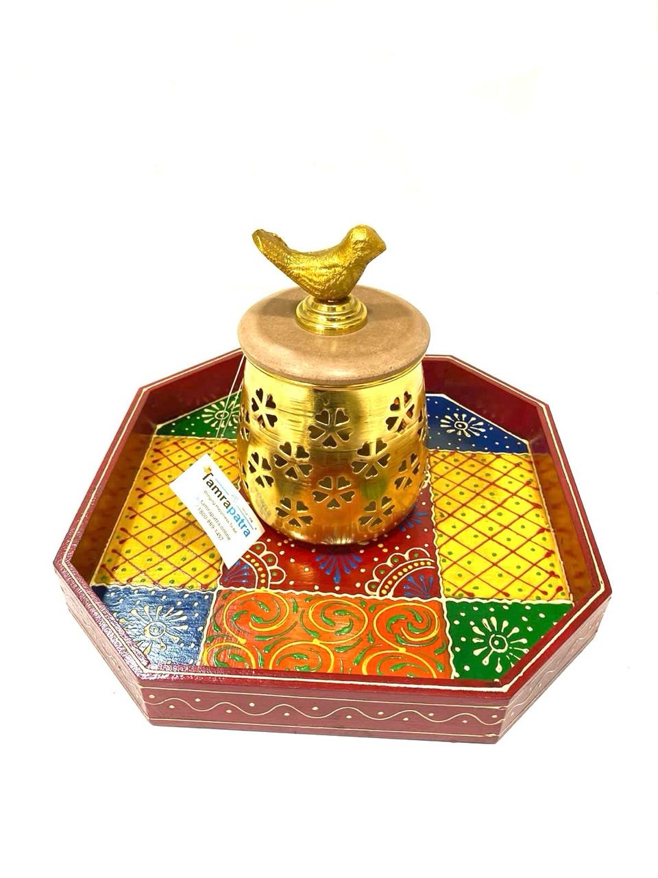 Unique Octagon Shaped Traditional Handcrafted Tray Utility From Tamrapatra