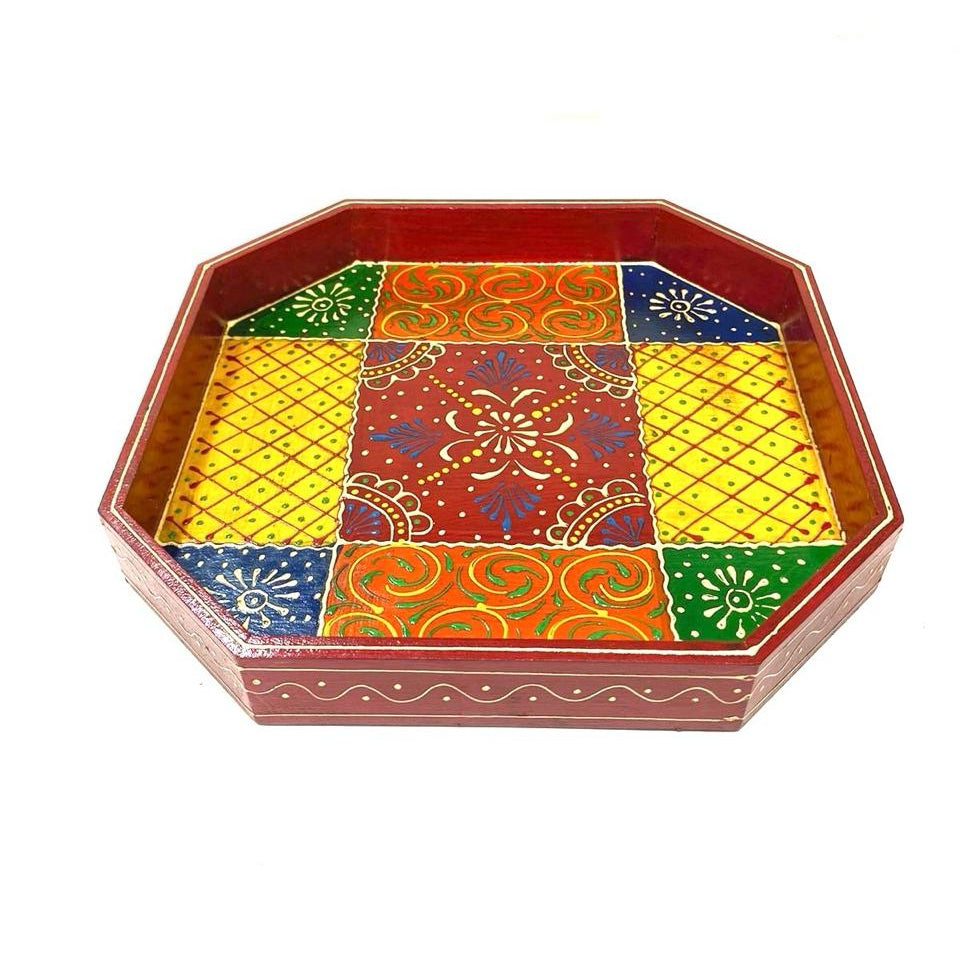 Unique Octagon Shaped Traditional Handcrafted Tray Utility From Tamrapatra - Tamrapatra