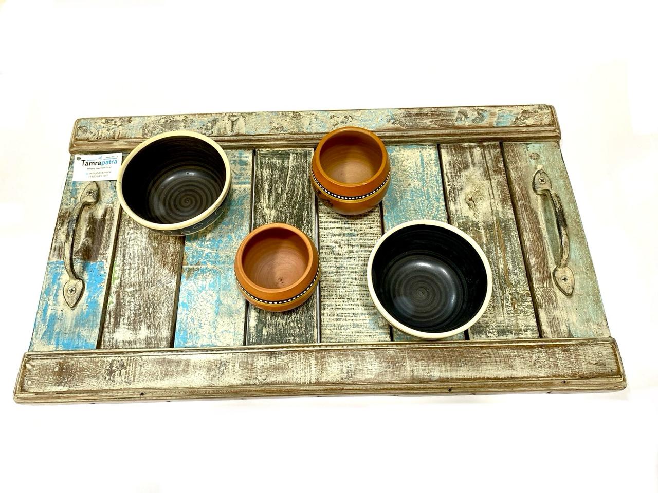 Wooden Traditional Trays HandPainted By Indian Artisans With Handles By Tamrapatra