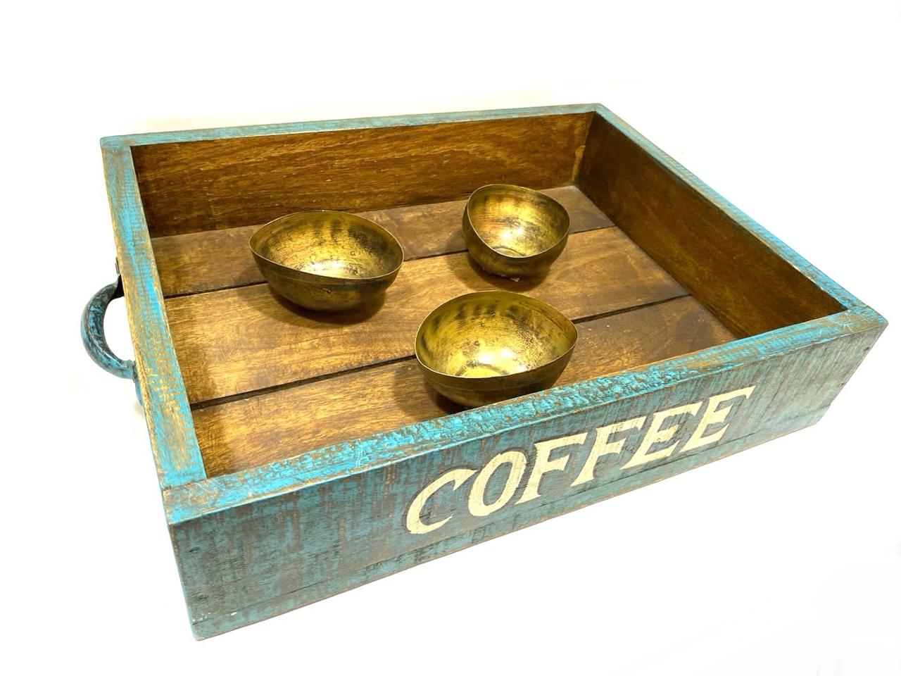 Big Wooden Tray With Premium Handles Vintage Rustic Finish Theme By Tamrapatra