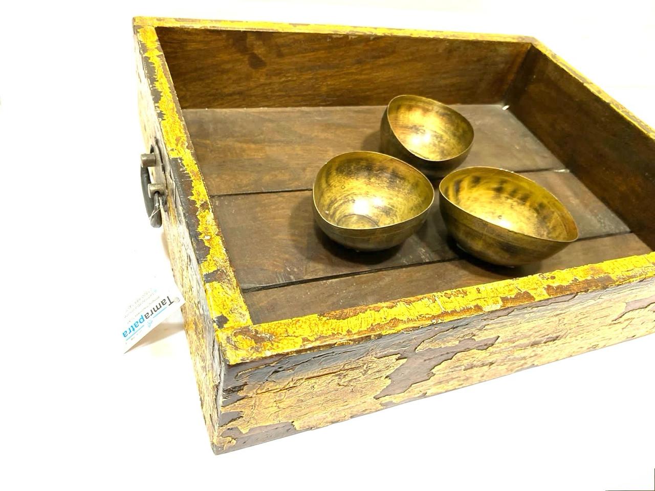 Big Wooden Tray With Premium Handles Vintage Rustic Finish Theme By Tamrapatra