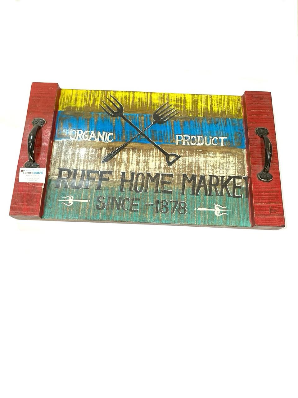 Wooden Traditional Trays HandPainted By Indian Artisans With Handles By Tamrapatra