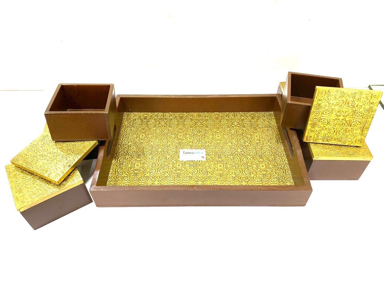 Tray With 4/6 Storage Box Dry Fruit Chocolate Handcrafted Wooden Art Tamrapatra