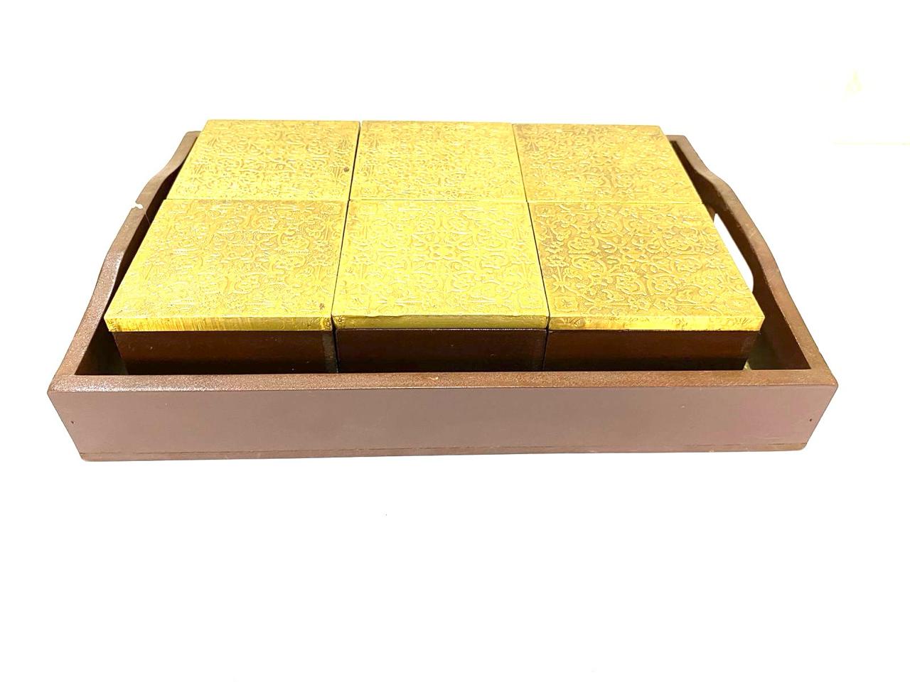 Tray With 4/6 Storage Box Dry Fruit Chocolate Handcrafted Wooden Art Tamrapatra