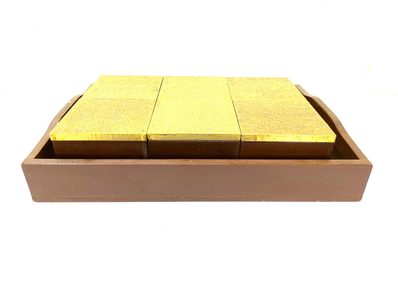 Tray With 4/6 Storage Box Dry Fruit Chocolate Handcrafted Wooden Art Tamrapatra