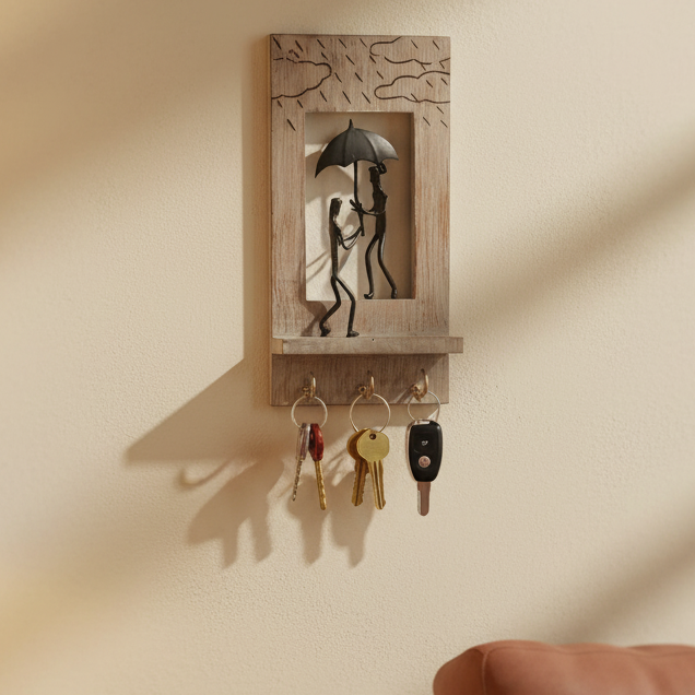 Wood Carved Tribal Lifestyle Based Wrought Iron Key Holder Now At Tamrapatra - Tamrapatra