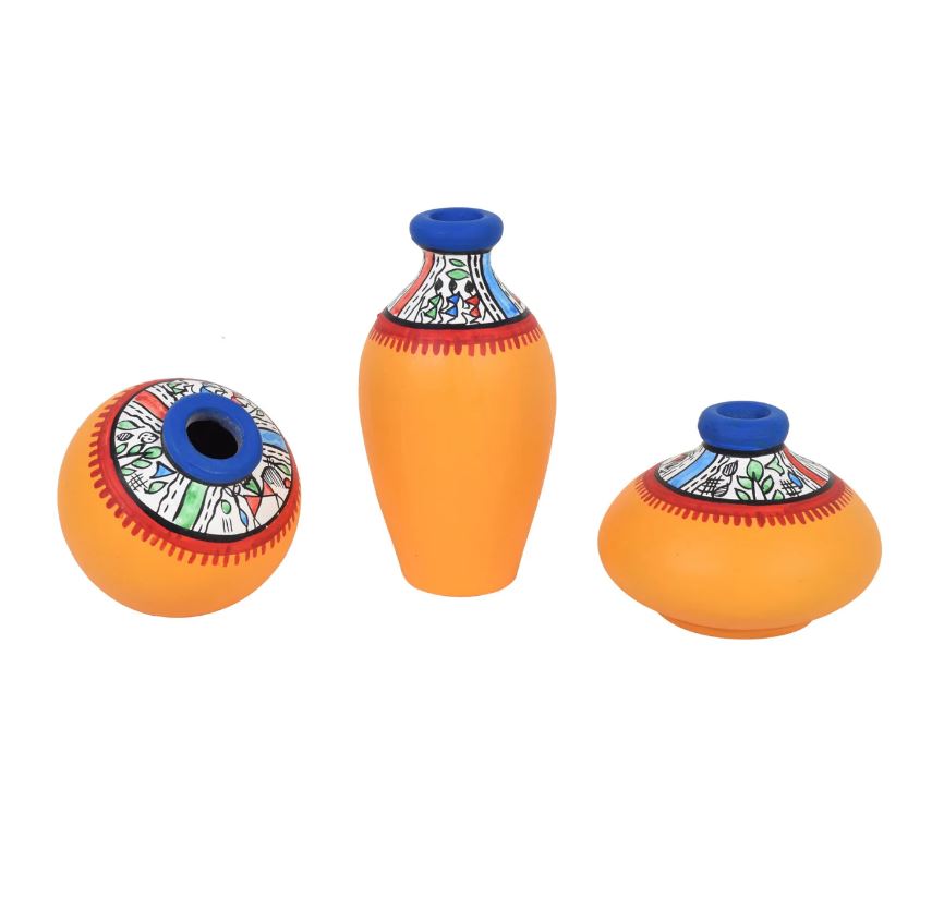 Fine Warli Pots Set Of 3 With Various Design & Colors Exclusively From Tamrapatra