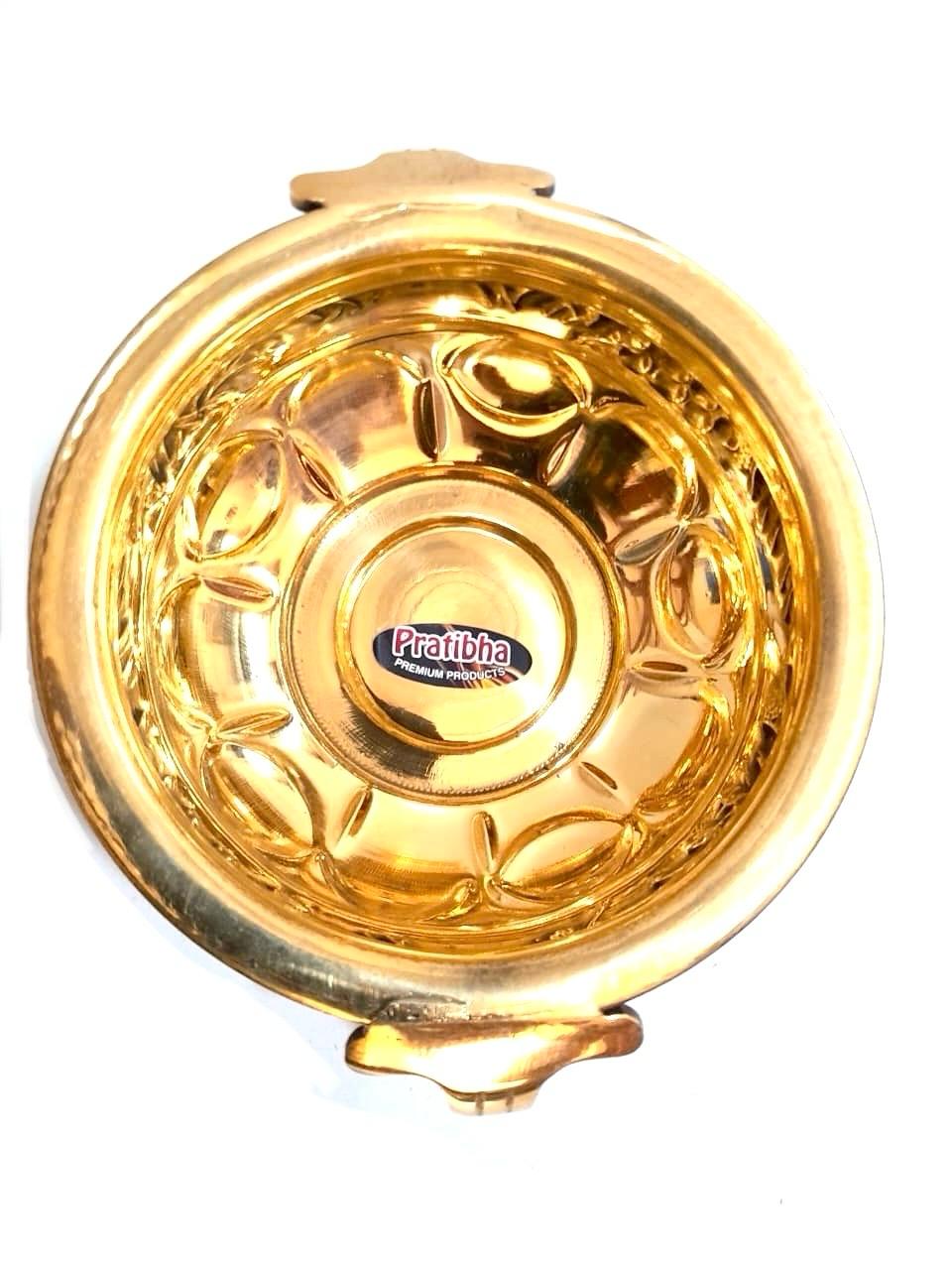 Floral Themed Urli Carving Design Handcrafted Pots For Decoration From Tamrapatra