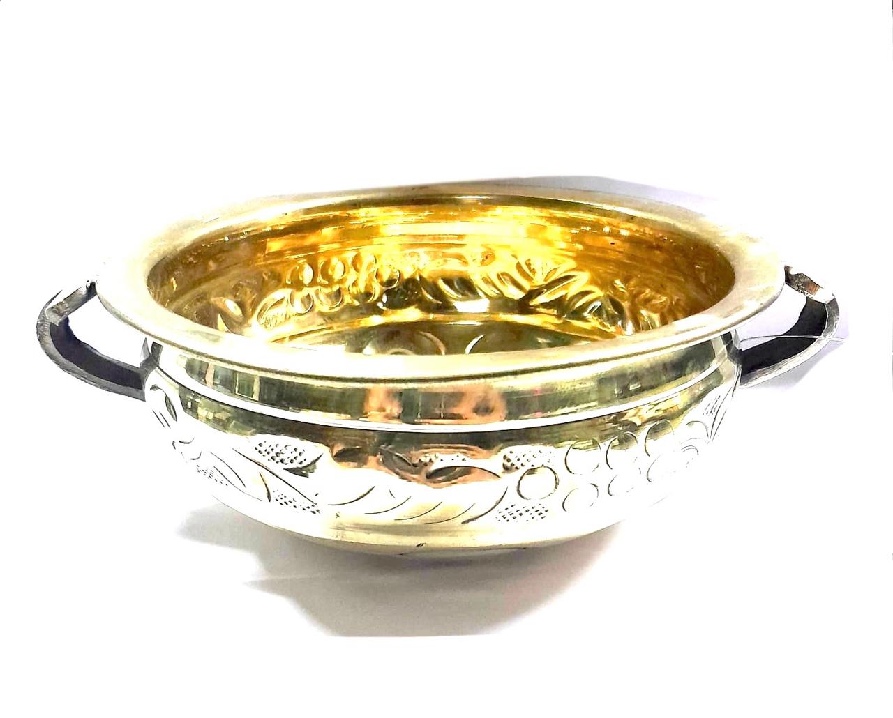 Floral Themed Urli Carving Design Handcrafted Pots For Decoration From Tamrapatra