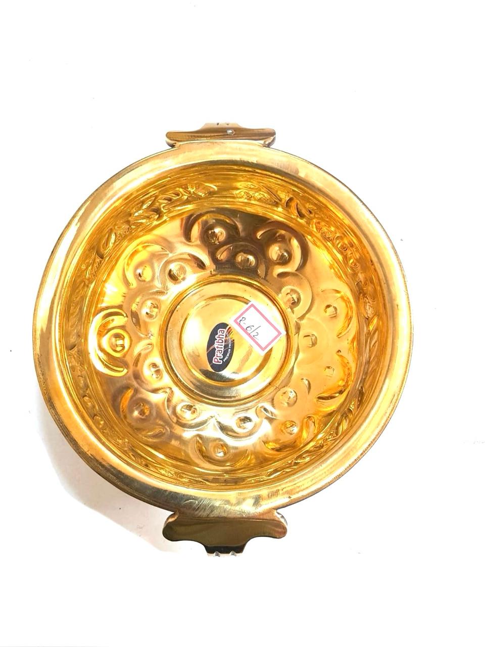 Floral Themed Urli Carving Design Handcrafted Pots For Decoration From Tamrapatra