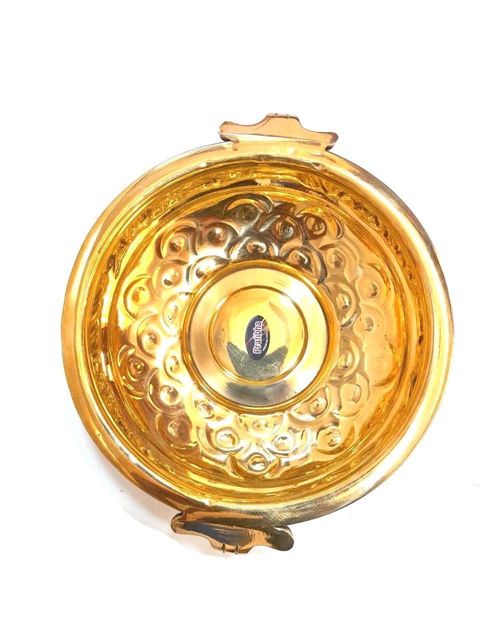 Floral Themed Urli Carving Design Handcrafted Pots For Decoration From Tamrapatra