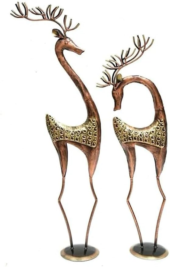 Metal Fascinating Deer In Set Of 2 Decorative Artefact Collection Tamrapatra