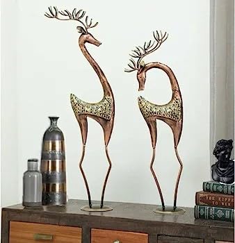 Metal Fascinating Deer In Set Of 2 Decorative Artefact Collection Tamrapatra