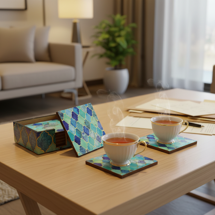 Designer Tea Coasters In Wood Laminated With Exclusive Concepts By Tamrapatra - Tamrapatra